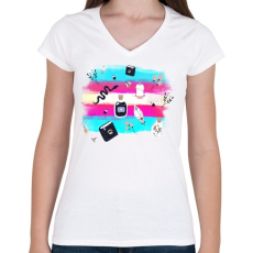 PRINTFASHION Jelképek - Női V-nyakú póló - Fehér