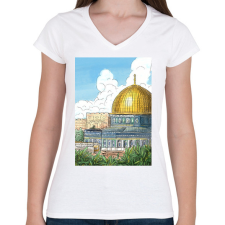 PRINTFASHION Jeruzsálem - Női V-nyakú póló - Fehér női póló