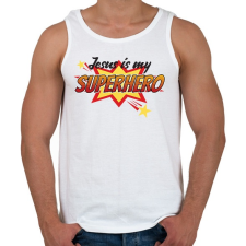 PRINTFASHION Jesus Is My Superhero - Férfi atléta - Fehér atléta, trikó