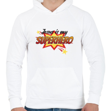 PRINTFASHION Jesus Is My Superhero - Férfi kapucnis pulóver - Fehér férfi pulóver, kardigán