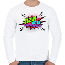 PRINTFASHION Jézus az én Szuperhősöm! - Férfi pulóver - Fehér férfi pulóver, kardigán