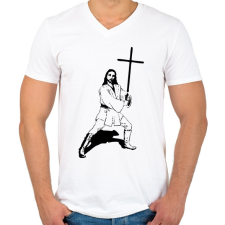 PRINTFASHION Jézus kardja - Férfi V-nyakú póló - Fehér férfi póló