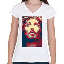 PRINTFASHION Jézus - Női V-nyakú póló - Fehér női póló