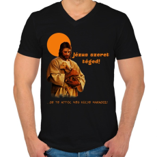 PRINTFASHION JÉZUS SZERET TÉGED - Férfi V-nyakú póló - Fekete