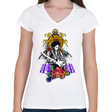 PRINTFASHION Jimi Hendrix - Női V-nyakú póló - Fehér
