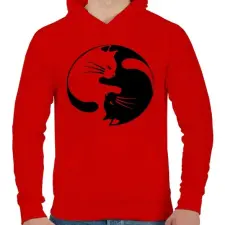 PRINTFASHION Jin jang cicák  - Férfi kapucnis pulóver - Piros férfi pulóver, kardigán