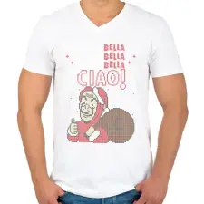PRINTFASHION Jingle bell Bella Ciao - Férfi V-nyakú póló - Fehér férfi póló