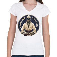 PRINTFASHION Jiu jitsu előtt kávé - Női V-nyakú póló - Fehér női póló