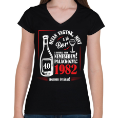 PRINTFASHION Jó bor palackozva - Évszámmal (fehér) - Női V-nyakú póló - Fekete