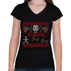 PRINTFASHION JÓ KUTYA HALLOWEEN - Női V-nyakú póló - Fekete