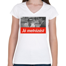 PRINTFASHION Jó metrózást - Női V-nyakú póló - Fehér női póló