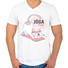 PRINTFASHION Jóga nap - Férfi V-nyakú póló - Fehér