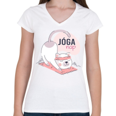 PRINTFASHION Jóga nap - Női V-nyakú póló - Fehér