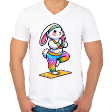 PRINTFASHION Jógázó nyuszi - Férfi V-nyakú póló - Fehér