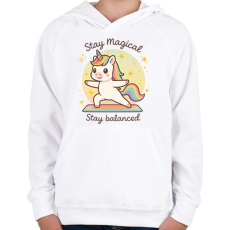 PRINTFASHION Jógázó unikornis - Gyerek kapucnis pulóver - Fehér