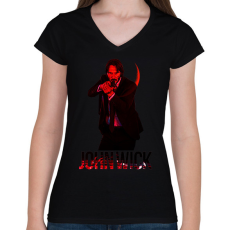 PRINTFASHION JOHN WICK - Női V-nyakú póló - Fekete
