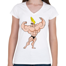 PRINTFASHION Johnny Bravo - Női V-nyakú póló - Fehér női póló