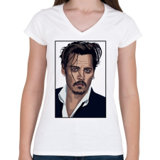 PRINTFASHION Johnny Depp - Női V-nyakú póló - Fehér női póló
