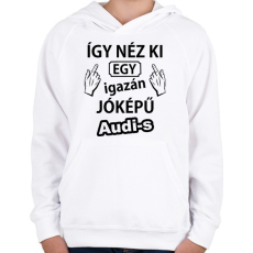 PRINTFASHION Jóképű audis - Gyerek kapucnis pulóver - Fehér