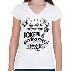 PRINTFASHION Jóképű autószerelő - Női V-nyakú póló - Fehér