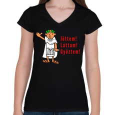 PRINTFASHION jöttem láttam győztem - Női V-nyakú póló - Fekete