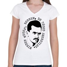PRINTFASHION József Attila - Minden meghal bennem - Női V-nyakú póló - Fehér női póló