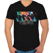 PRINTFASHION Jujutsu Kaisen csapat - Férfi V-nyakú póló - Fekete férfi póló