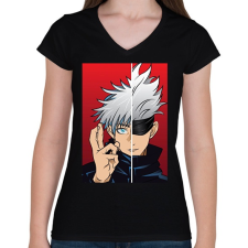 PRINTFASHION Jujutsu Kaisen Gojo - Női V-nyakú póló - Fekete női póló
