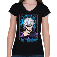 PRINTFASHION Jujutsu Kaisen Gojo - Női V-nyakú póló - Fekete női póló