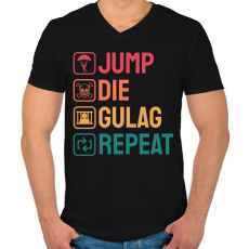PRINTFASHION Jump, Die, Gulag, Repeat - Férfi V-nyakú póló - Fekete