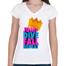 PRINTFASHION jump dive fall reapeat - Női V-nyakú póló - Fehér