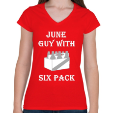 PRINTFASHION Júniusban született kockás hasú 2 - Női V-nyakú póló - Piros