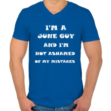 PRINTFASHION Júniusi vagyok és nem szégyellem a hibáimat - Férfi V-nyakú póló - Királykék férfi póló