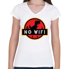 PRINTFASHION Jurassic p - No wifi - Női V-nyakú póló - Fehér női póló