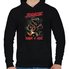 PRINTFASHION Jurassic rockstar t-rex - Férfi kapucnis pulóver - Fekete férfi pulóver, kardigán