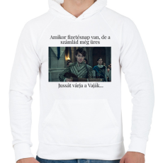 PRINTFASHION Jussát várja a Vaják... (fekete szöveg) - Férfi kapucnis pulóver - Fehér