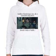 PRINTFASHION Jussát várja a Vaják... (fekete szöveg) - Női kapucnis pulóver - Fehér