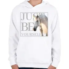 PRINTFASHION Just be yourself - Csak légy önmagad - Gyerek kapucnis pulóver - Fehér gyerek pulóver, kardigán