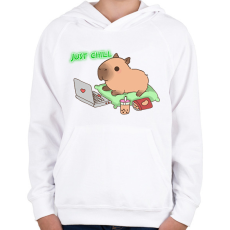 PRINTFASHION Just chill - Capybara - Gyerek kapucnis pulóver - Fehér