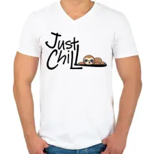PRINTFASHION Just Chill Lajhár - Férfi V-nyakú póló - Fehér férfi póló