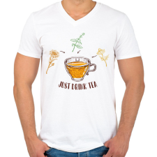 PRINTFASHION Just drink tea - Férfi V-nyakú póló - Fehér férfi póló