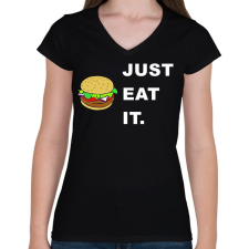 PRINTFASHION just eat it - Női V-nyakú póló - Fekete női póló