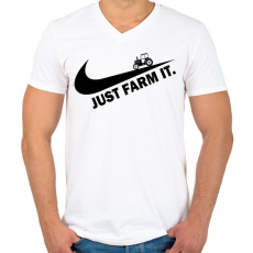 PRINTFASHION Just farm it - Férfi V-nyakú póló - Fehér