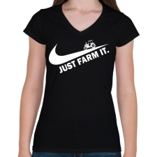 PRINTFASHION Just farm it - Női V-nyakú póló - Fekete női póló