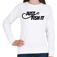 PRINTFASHION Just fish it márkaparódia horgászoknak - Női pulóver - Fehér női pulóver, kardigán