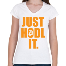 PRINTFASHION Just Hold It - Női V-nyakú póló - Fehér női póló