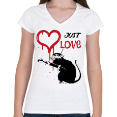 PRINTFASHION Just love - Graffiti patkány - Női V-nyakú póló - Fehér