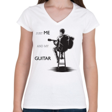 PRINTFASHION Just me and my guitar - Női V-nyakú póló - Fehér női póló