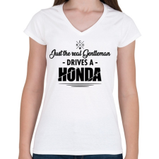 PRINTFASHION Just the real Gentleman - Honda - Női V-nyakú póló - Fehér női póló