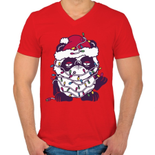 PRINTFASHION Kaácsonyi kutya karácsonyfa izzókkal - Férfi V-nyakú póló - Piros férfi póló
